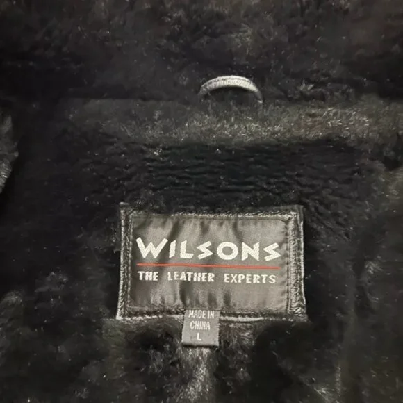 Wilsons Leather Black Fur Lined Heavy Full Zip Bomber Jacket Men’s Size Large